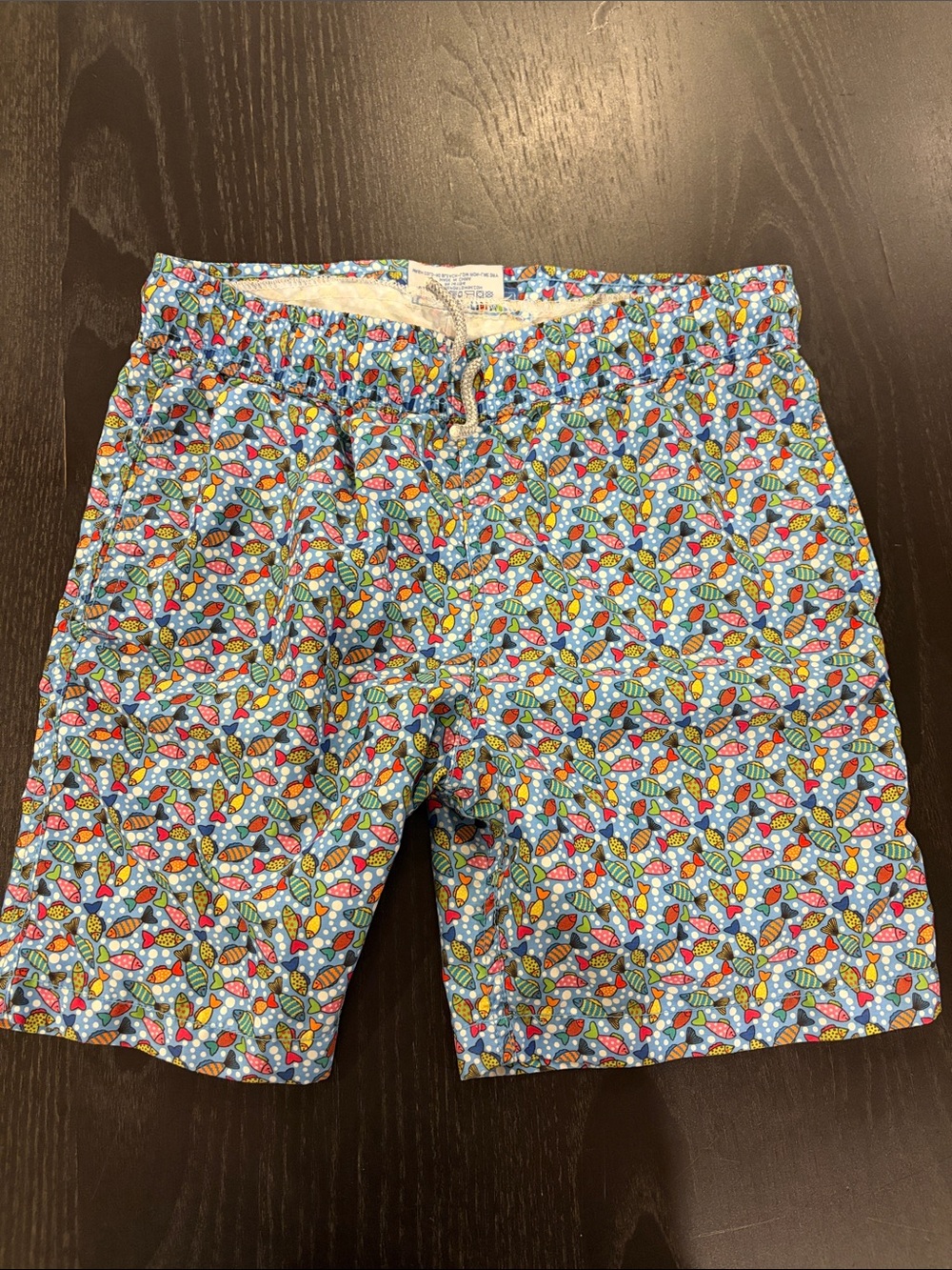 Boys Blue Tropical Print Swim Trunks